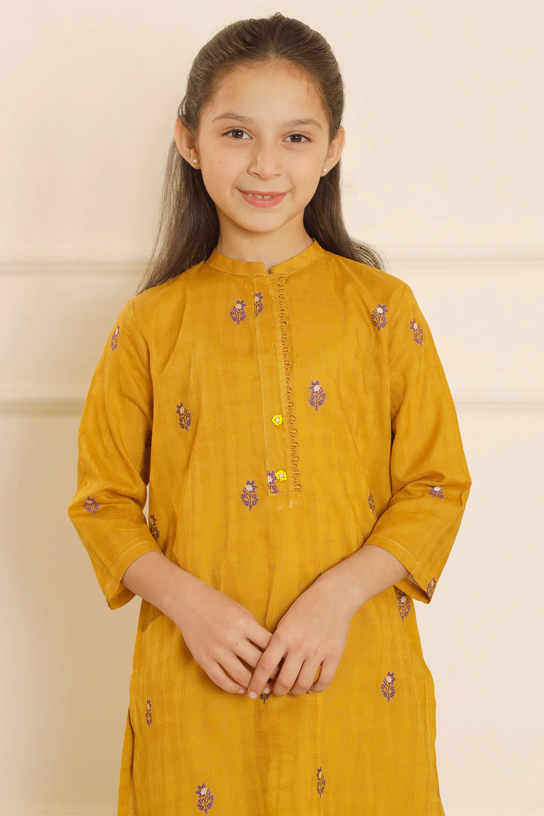 Stitched Cotton Jacquard Shirt/trouser For Kids