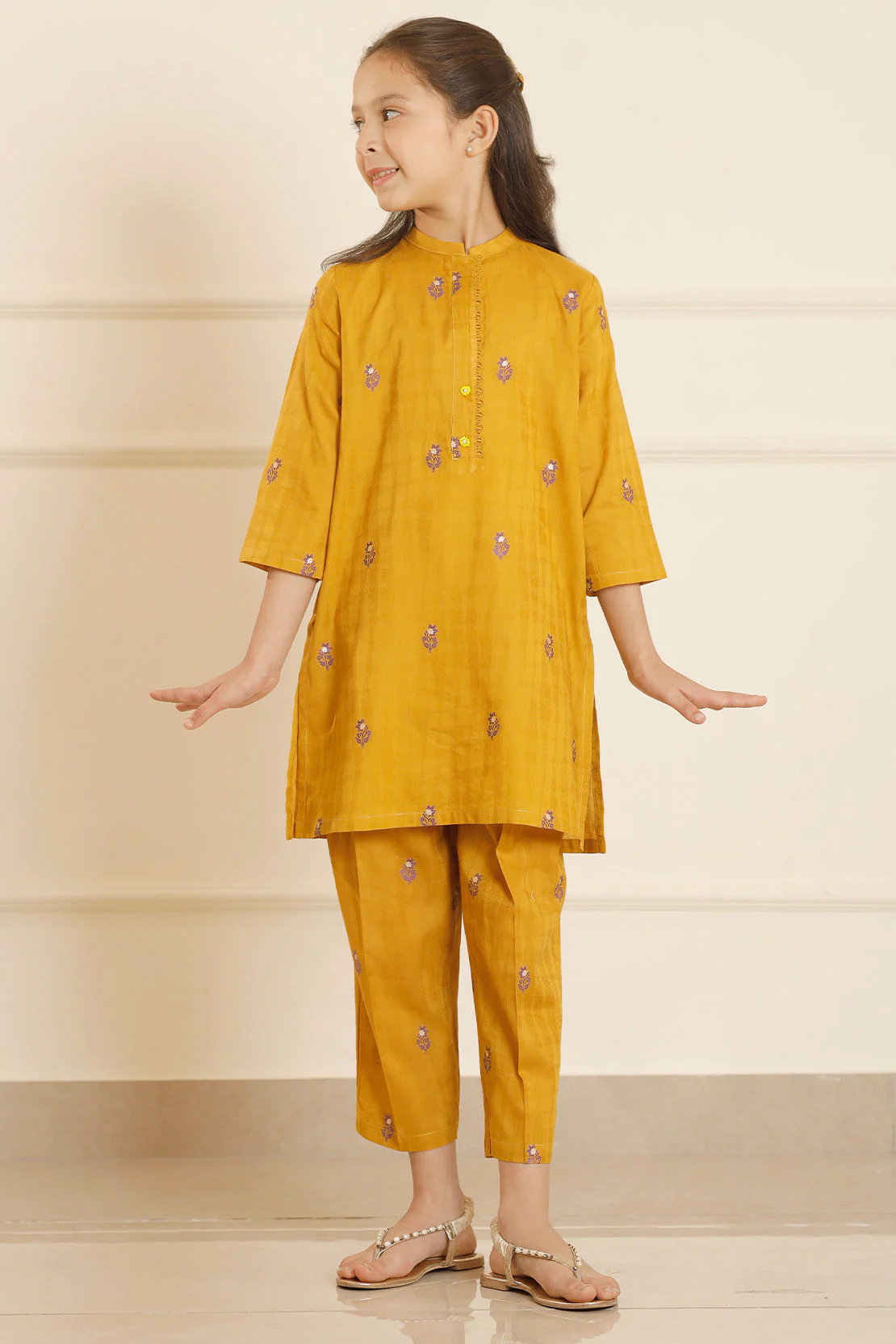 Stitched Cotton Jacquard Shirt/trouser For Kids - Image 2
