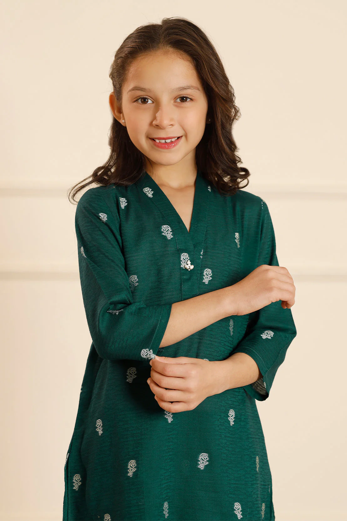Stitched Cotton Jacquard Shirt/trouser For Kids