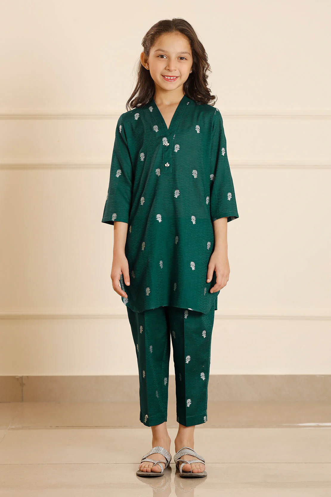 Stitched Cotton Jacquard Shirt/trouser For Kids - Image 2