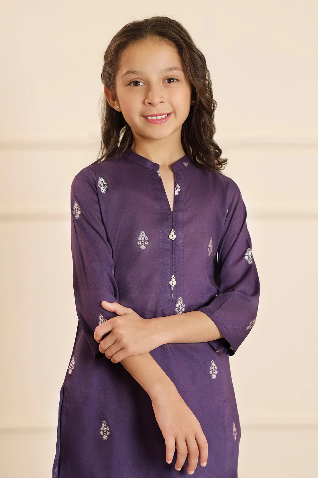 Stitched Cotton Jacquard Shirt/trouser For Kids