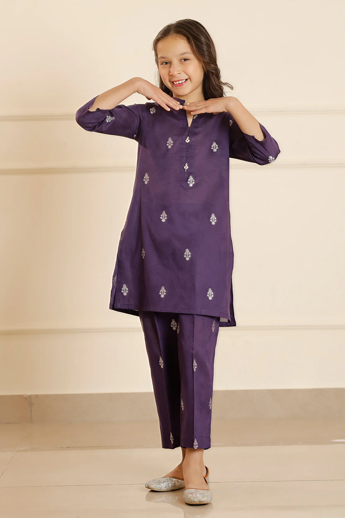 Stitched Cotton Jacquard Shirt/trouser For Kids - Image 2
