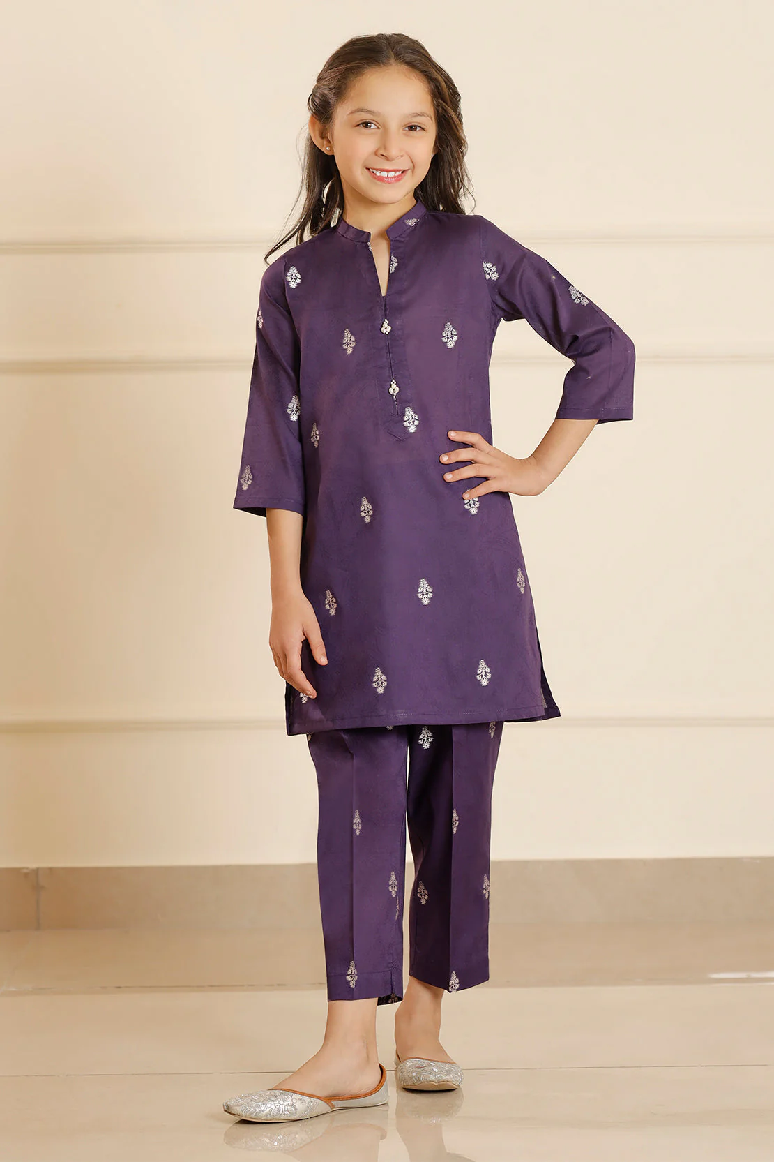 Stitched Cotton Jacquard Shirt/trouser For Kids - Image 3