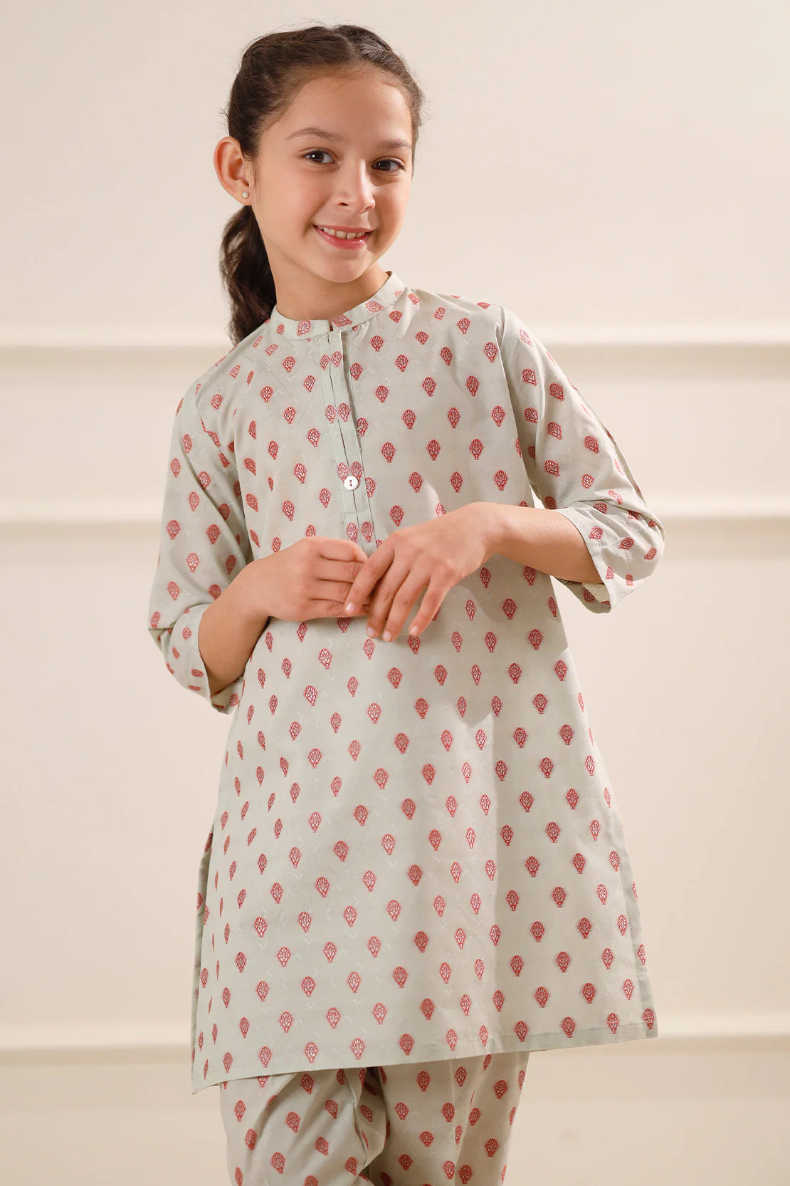 Stitched Cotton Jacquard Shirt/trouser For Kids