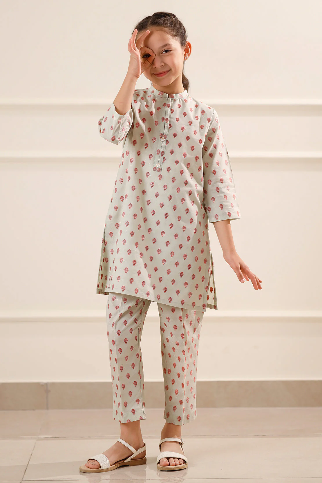 Stitched Cotton Jacquard Shirt/trouser For Kids - Image 2