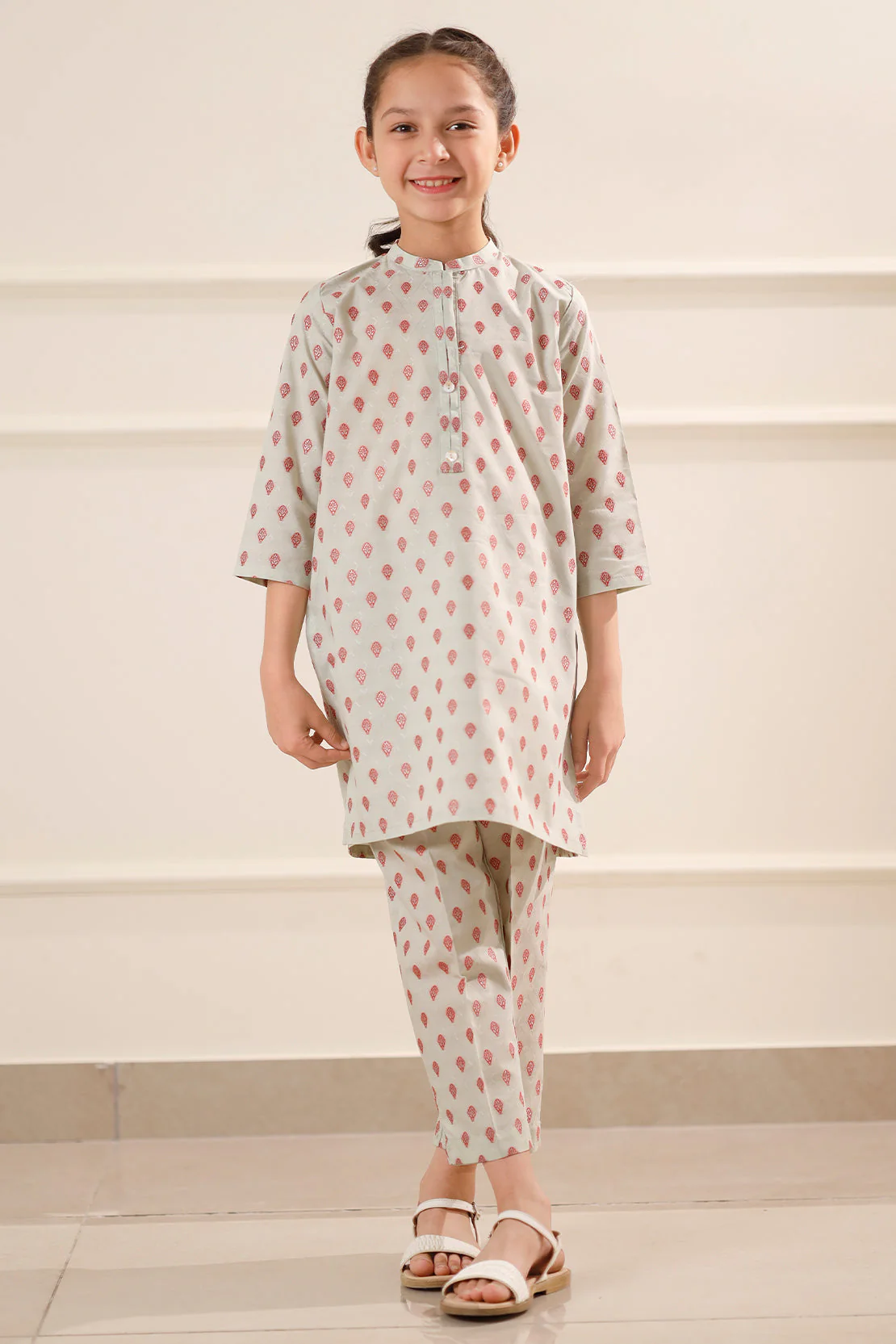Stitched Cotton Jacquard Shirt/trouser For Kids - Image 3