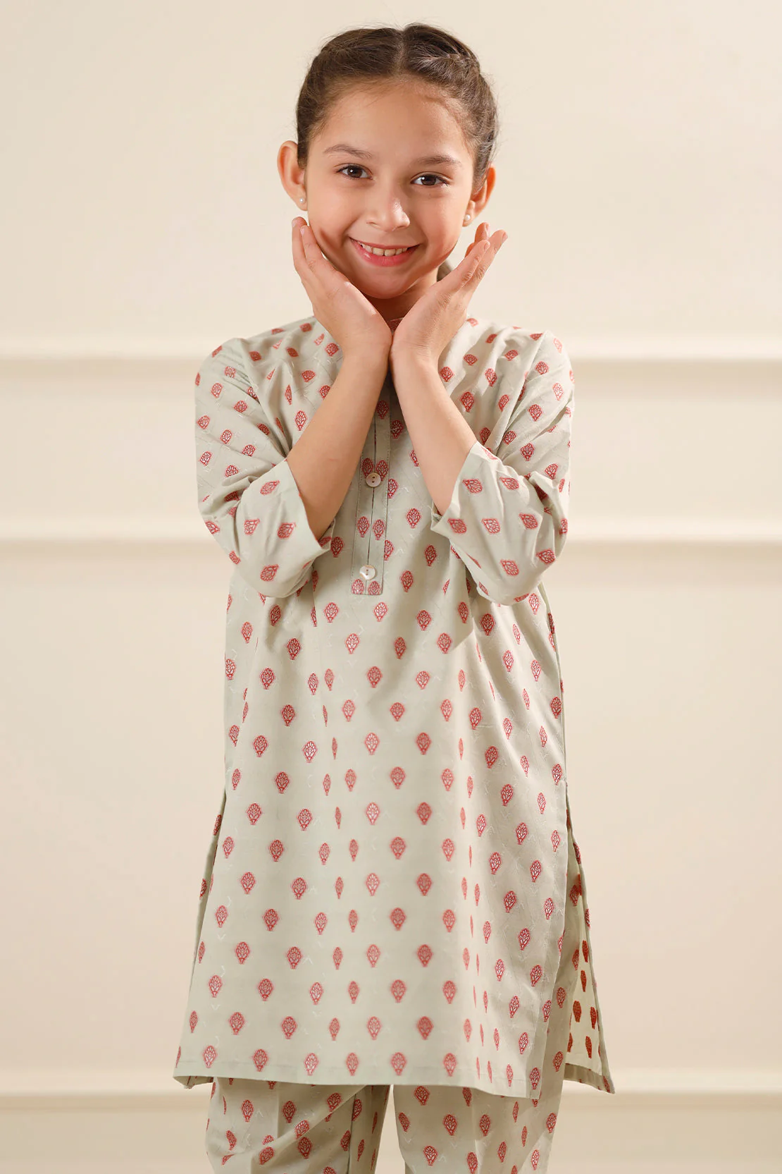 Stitched Cotton Jacquard Shirt/trouser For Kids - Image 6