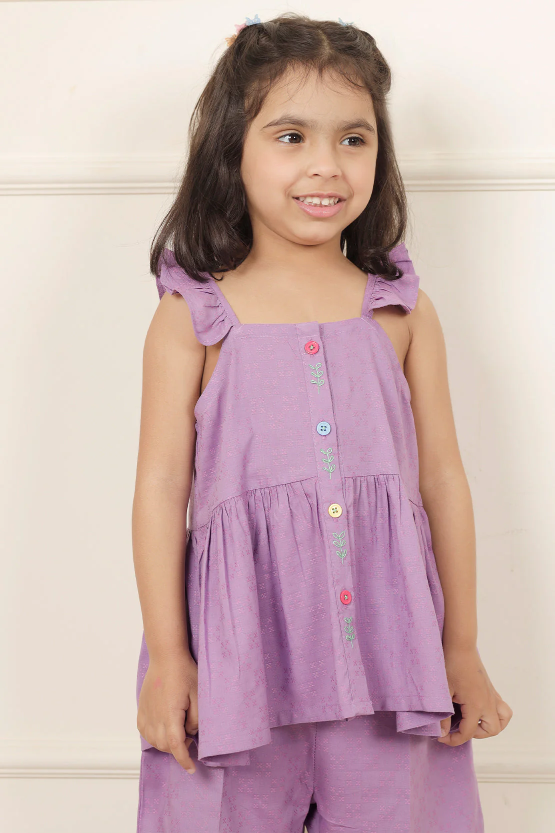 Stitched Cotton Jacquard Shirt/trouser For Kids