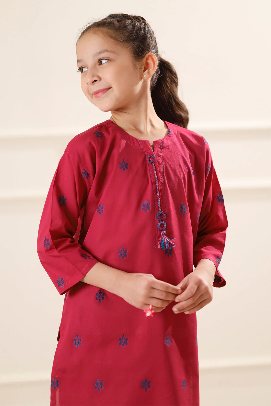 Stitched Cotton Jacquard Shirt/trouser For Kids