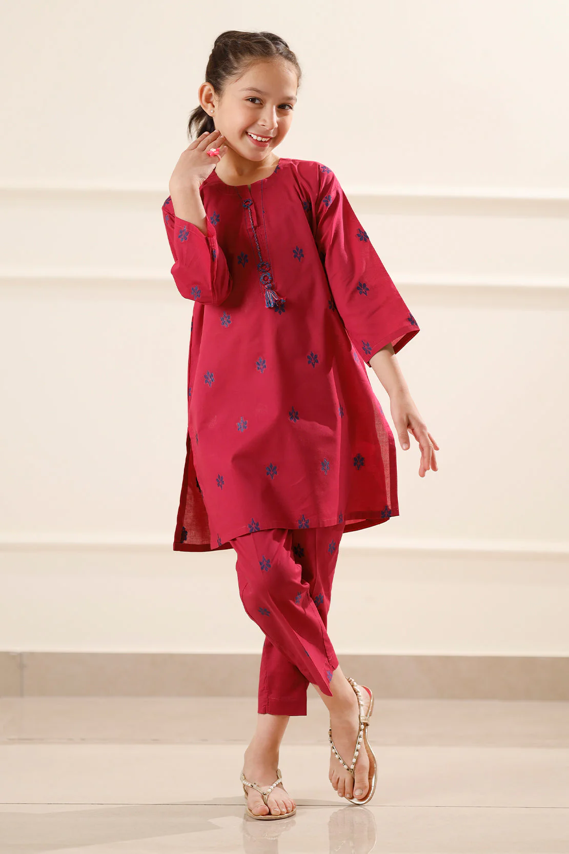 Stitched Cotton Jacquard Shirt/trouser For Kids - Image 2