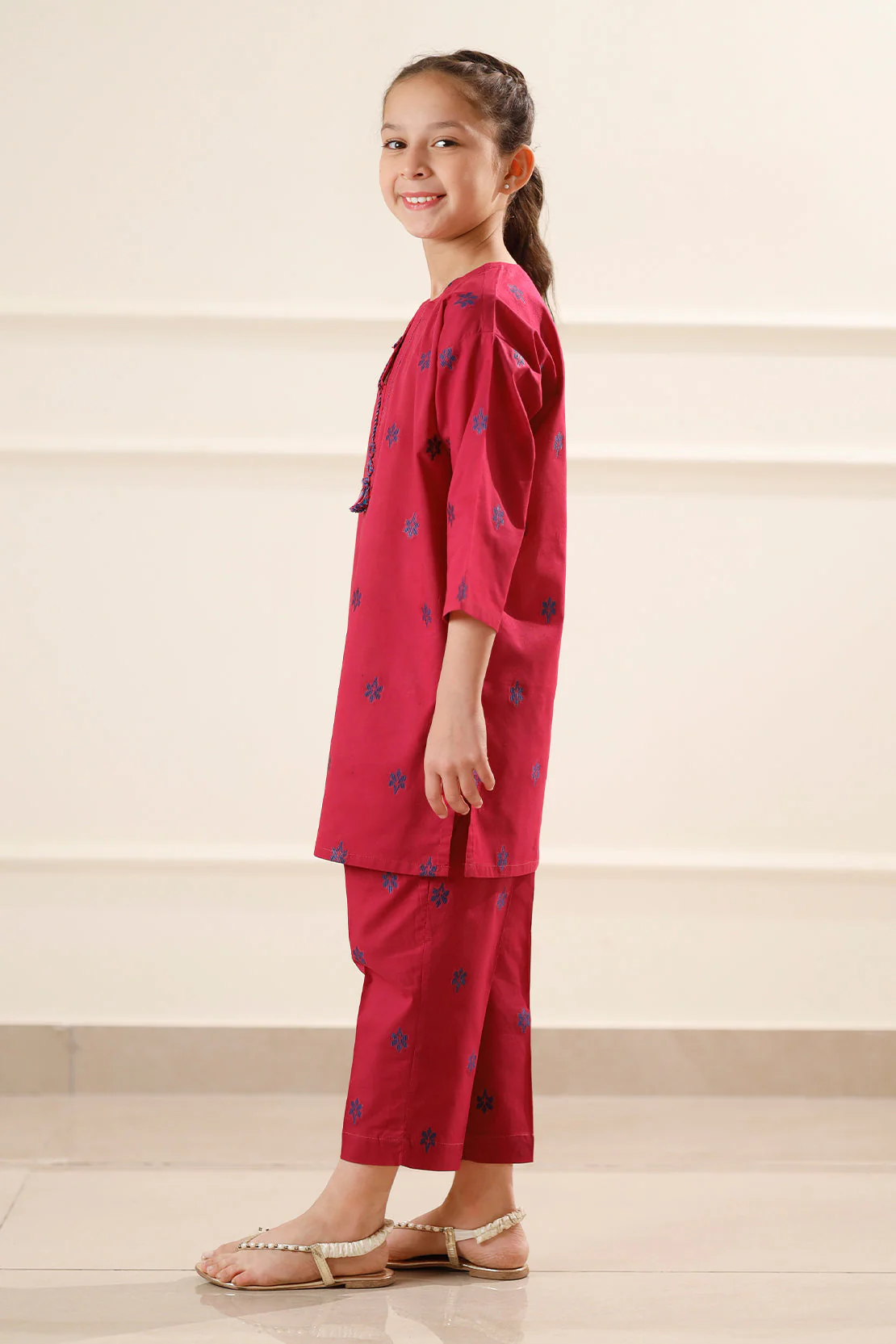 Stitched Cotton Jacquard Shirt/trouser For Kids - Image 4