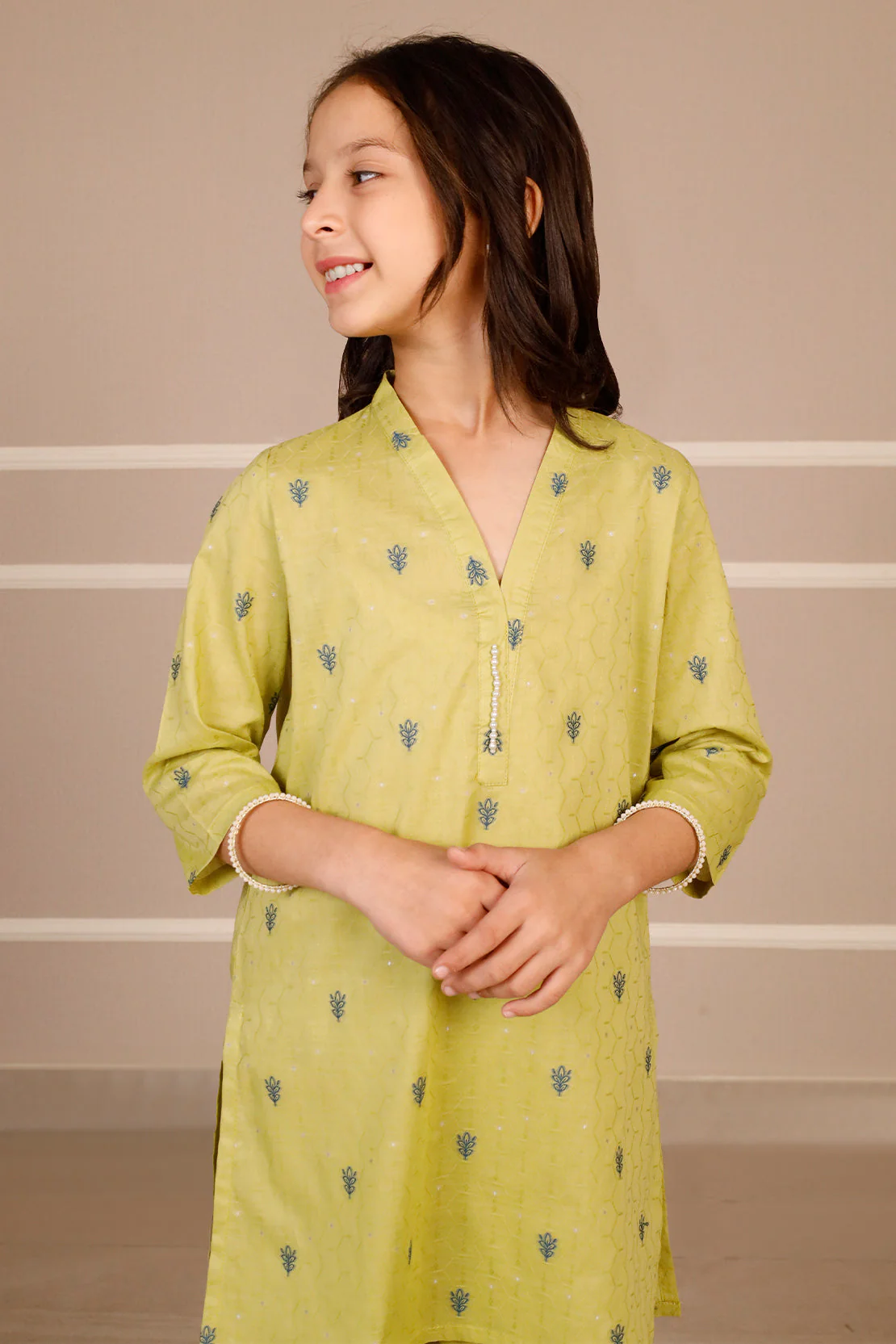 Stitched Cotton Jacquard Shirt/trouser For Kids
