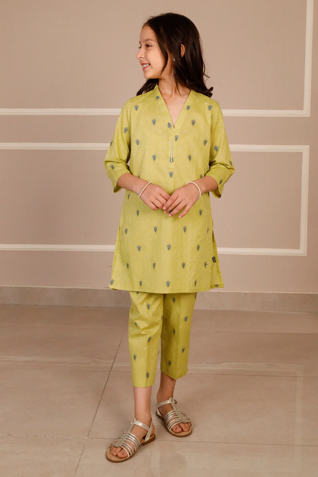 Stitched Cotton Jacquard Shirt/trouser For Kids - Image 2