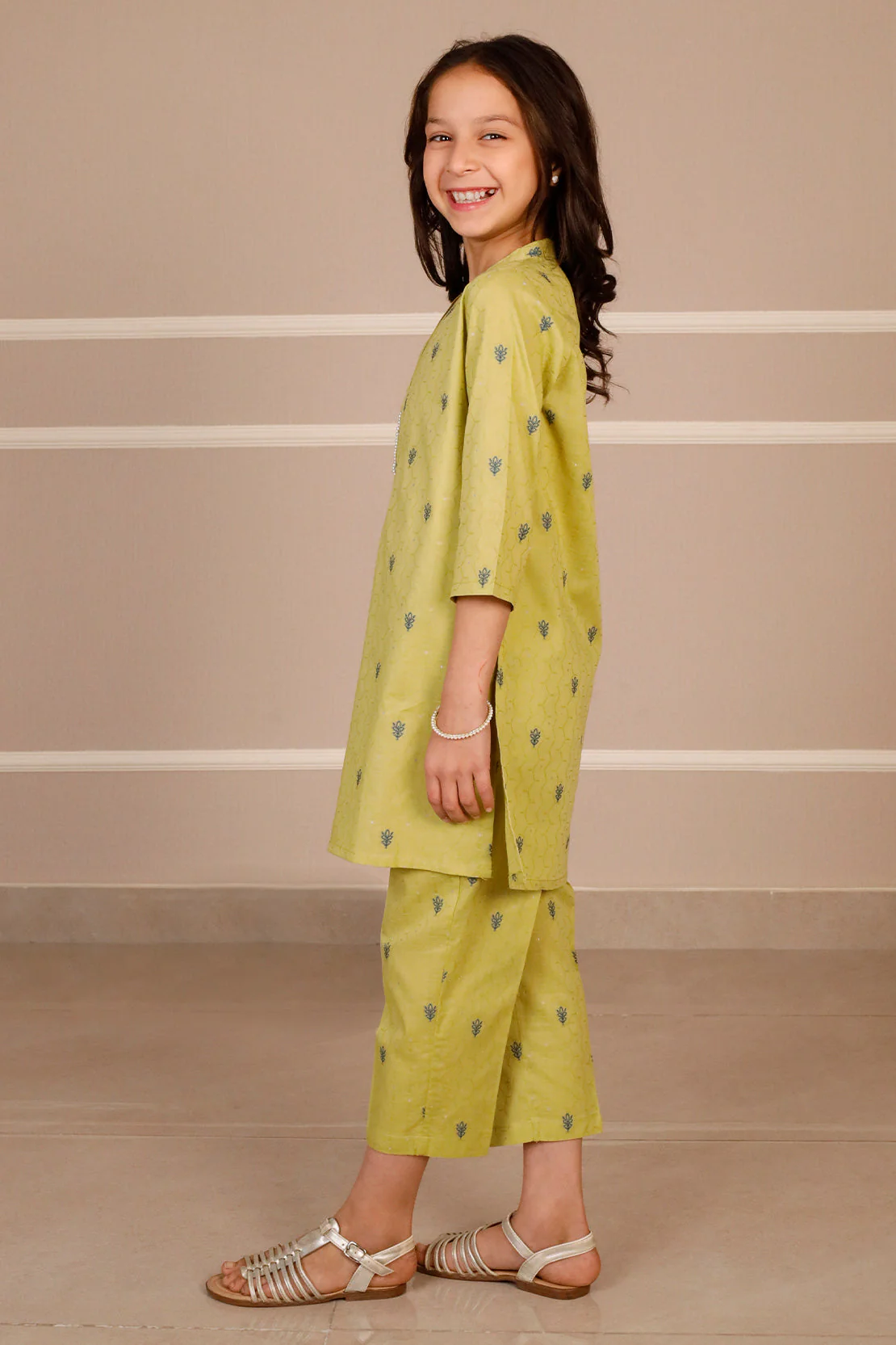 Stitched Cotton Jacquard Shirt/trouser For Kids - Image 3