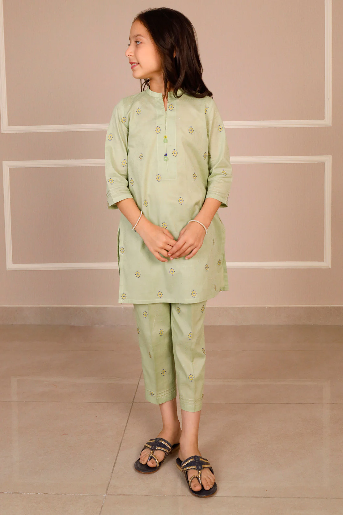 Stitched Cotton Jacquard Shirt/trouser For Kids - Image 4