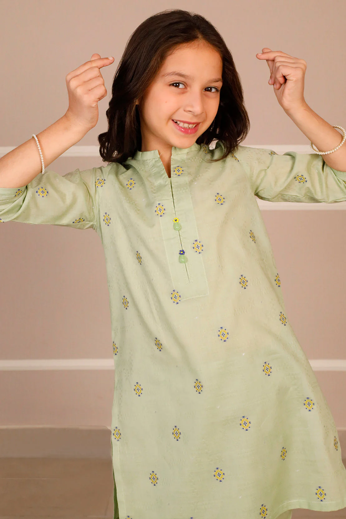 Stitched Cotton Jacquard Shirt/trouser For Kids - Image 5