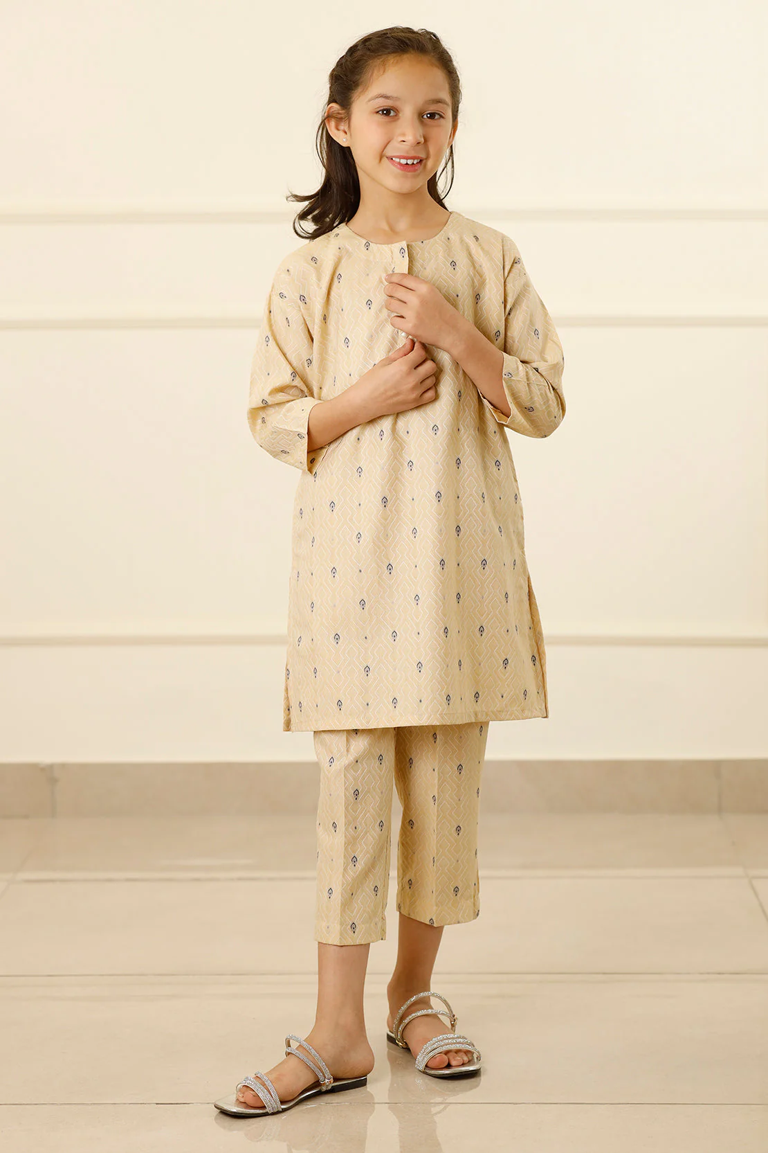 Stitched Cotton Jacquard Shirt/trouser For Kids - Image 3