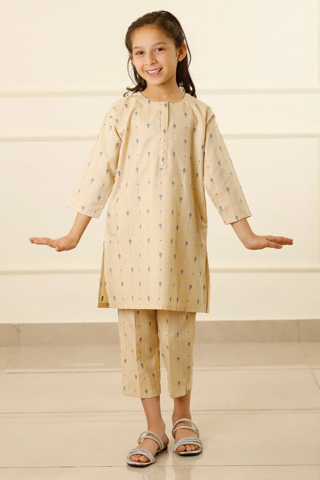 Stitched Cotton Jacquard Shirt/trouser For Kids - Image 4