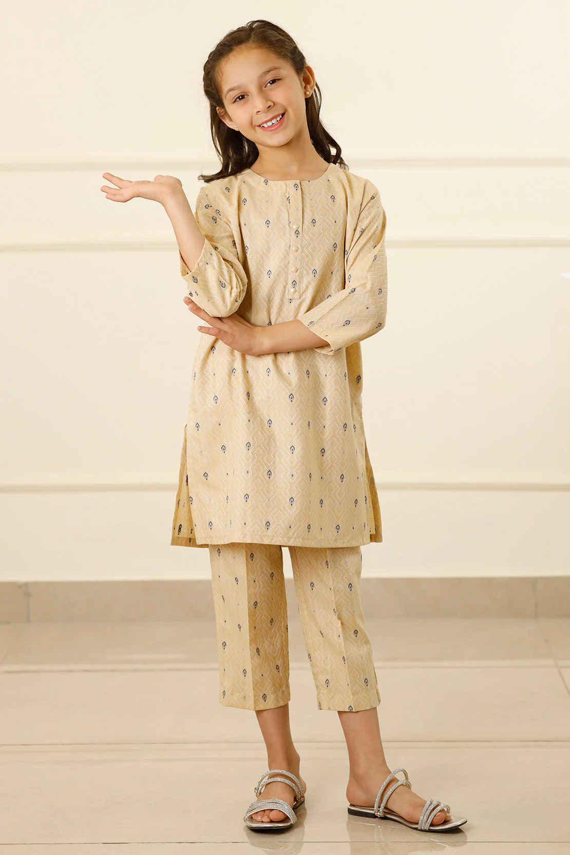 Stitched Cotton Jacquard Shirt/trouser For Kids - Image 5