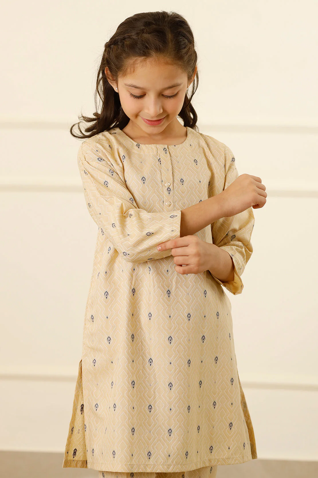 Stitched Cotton Jacquard Shirt/trouser For Kids - Image 6
