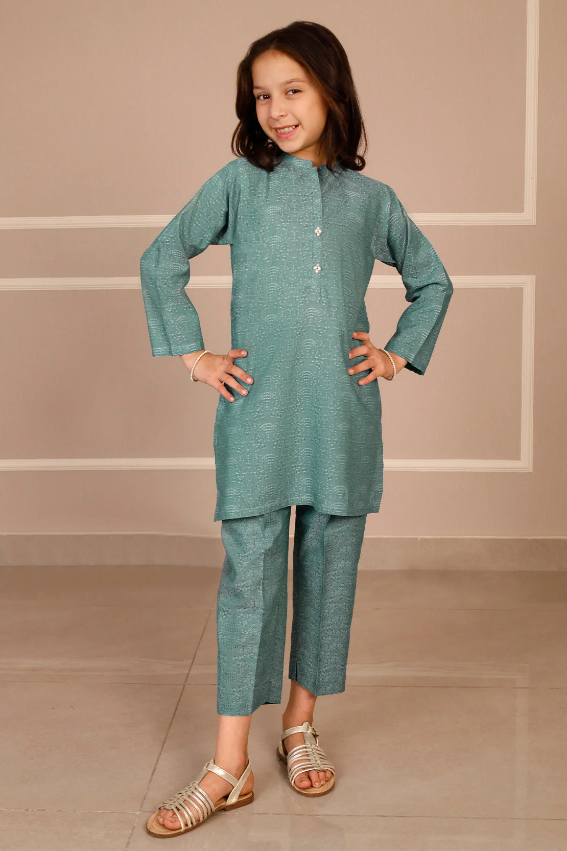 Stitched Cotton Jacquard Shirt/trouser For Kids - Image 2