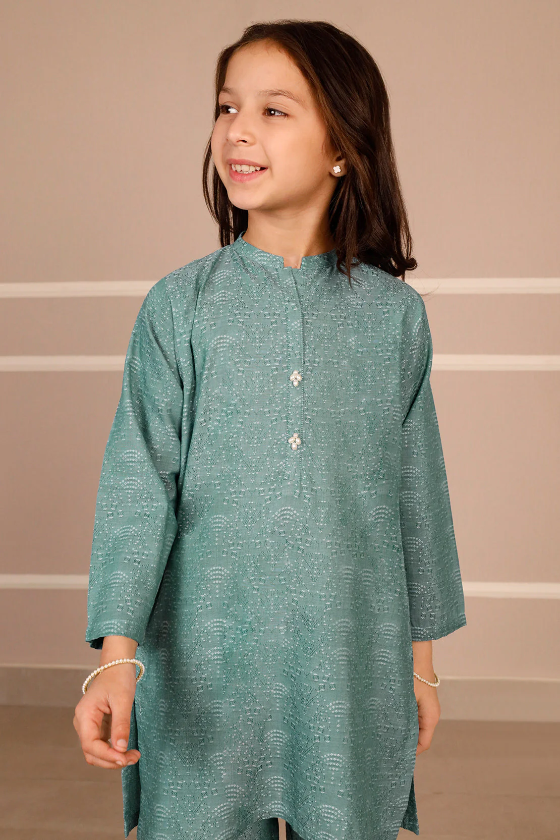 Stitched Cotton Jacquard Shirt/trouser For Kids - Image 3