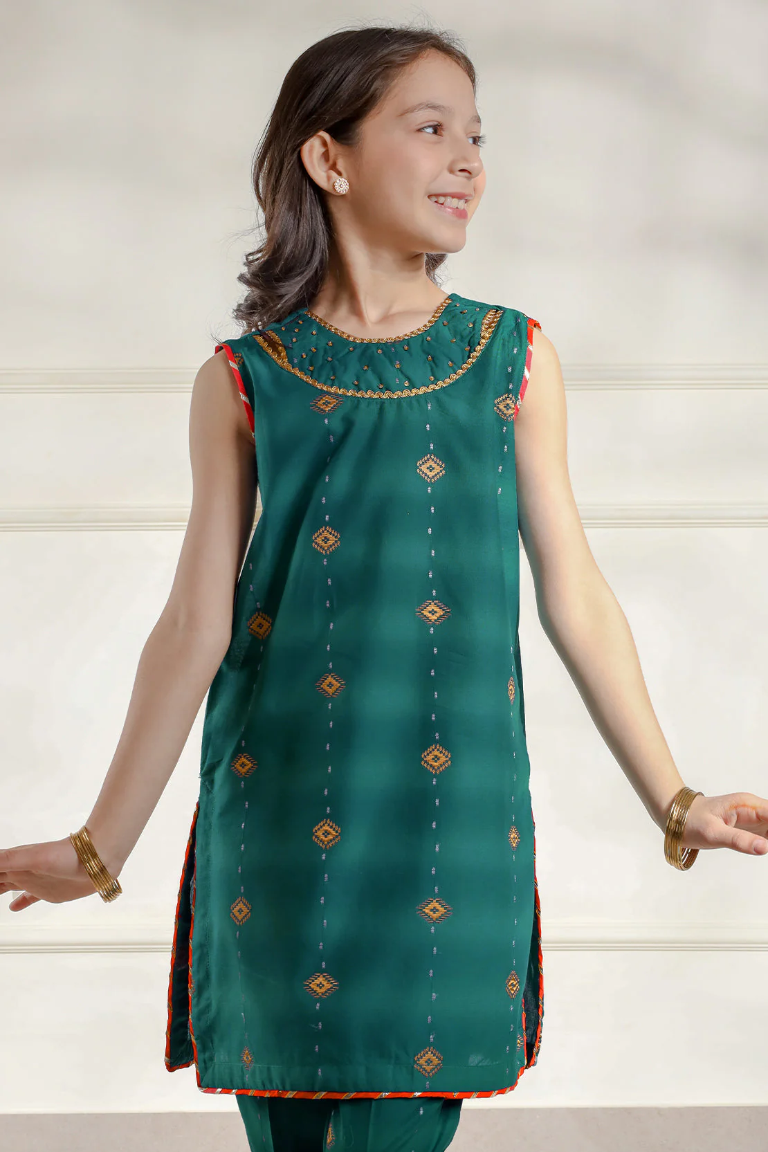 Stitched Cotton Jacquard Shirt/trouser For Kids