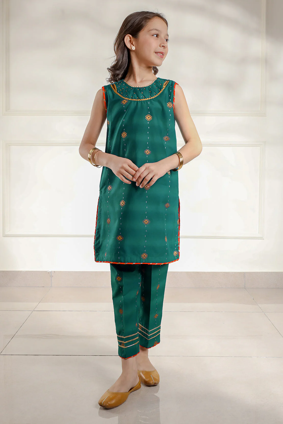 Stitched Cotton Jacquard Shirt/trouser For Kids - Image 2