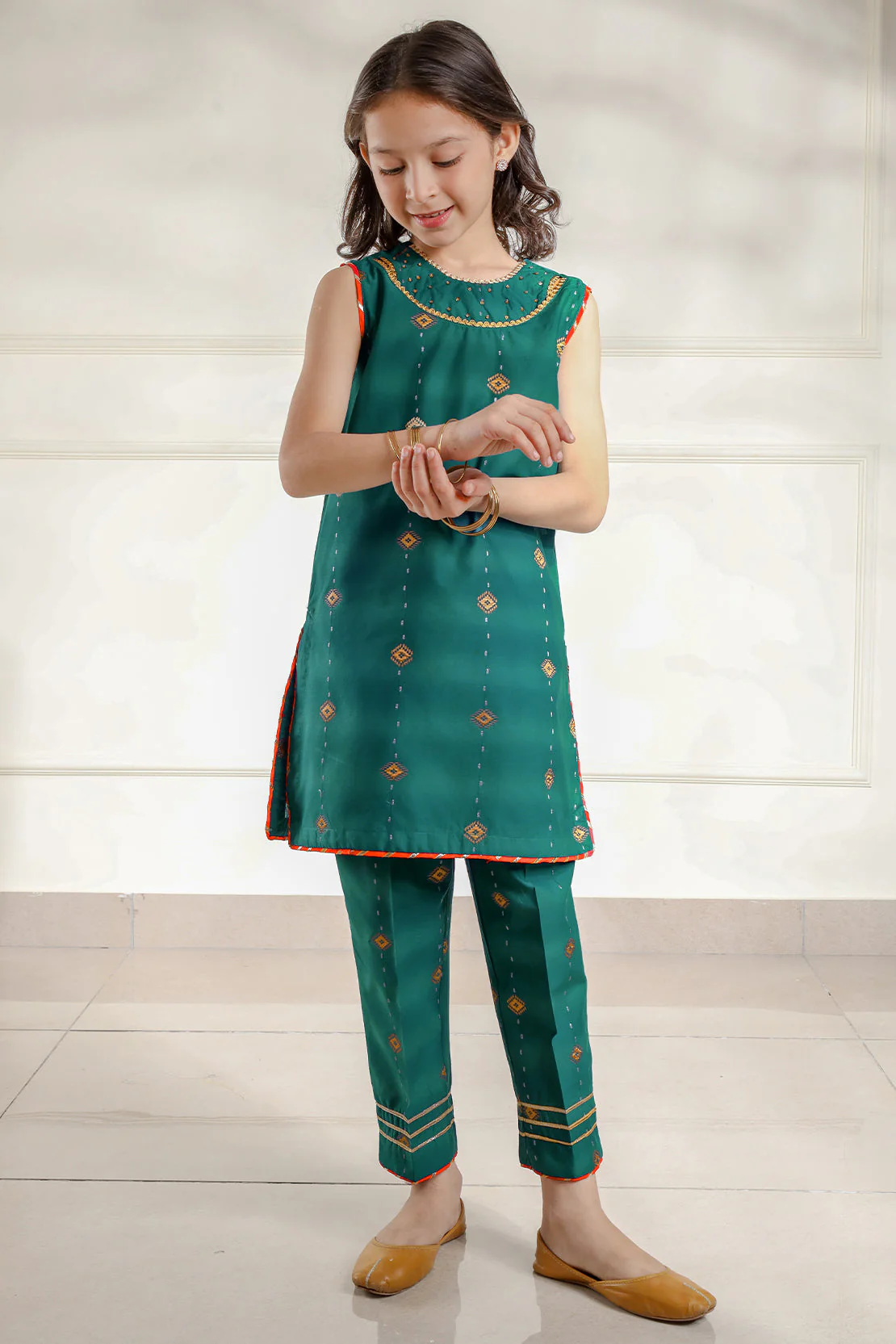 Stitched Cotton Jacquard Shirt/trouser For Kids - Image 3