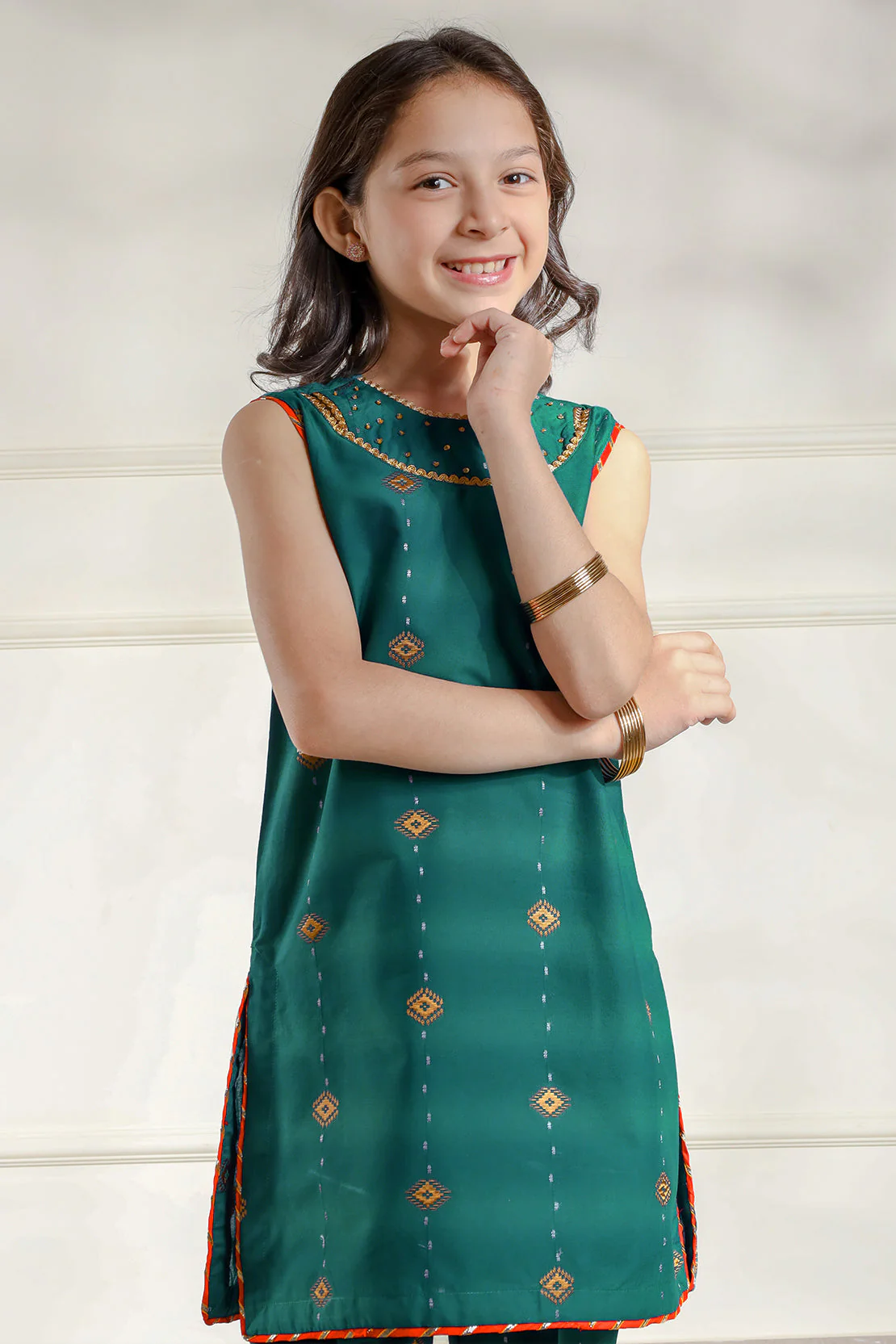 Stitched Cotton Jacquard Shirt/trouser For Kids - Image 4