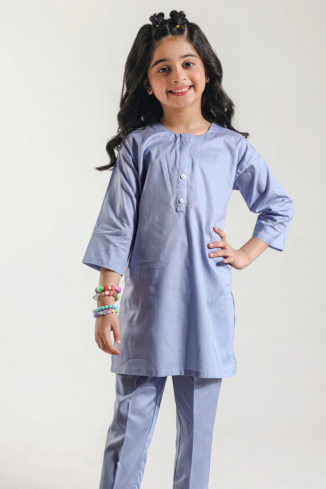 Stitched Cotton Jacquard Shirt/trouser For Kids