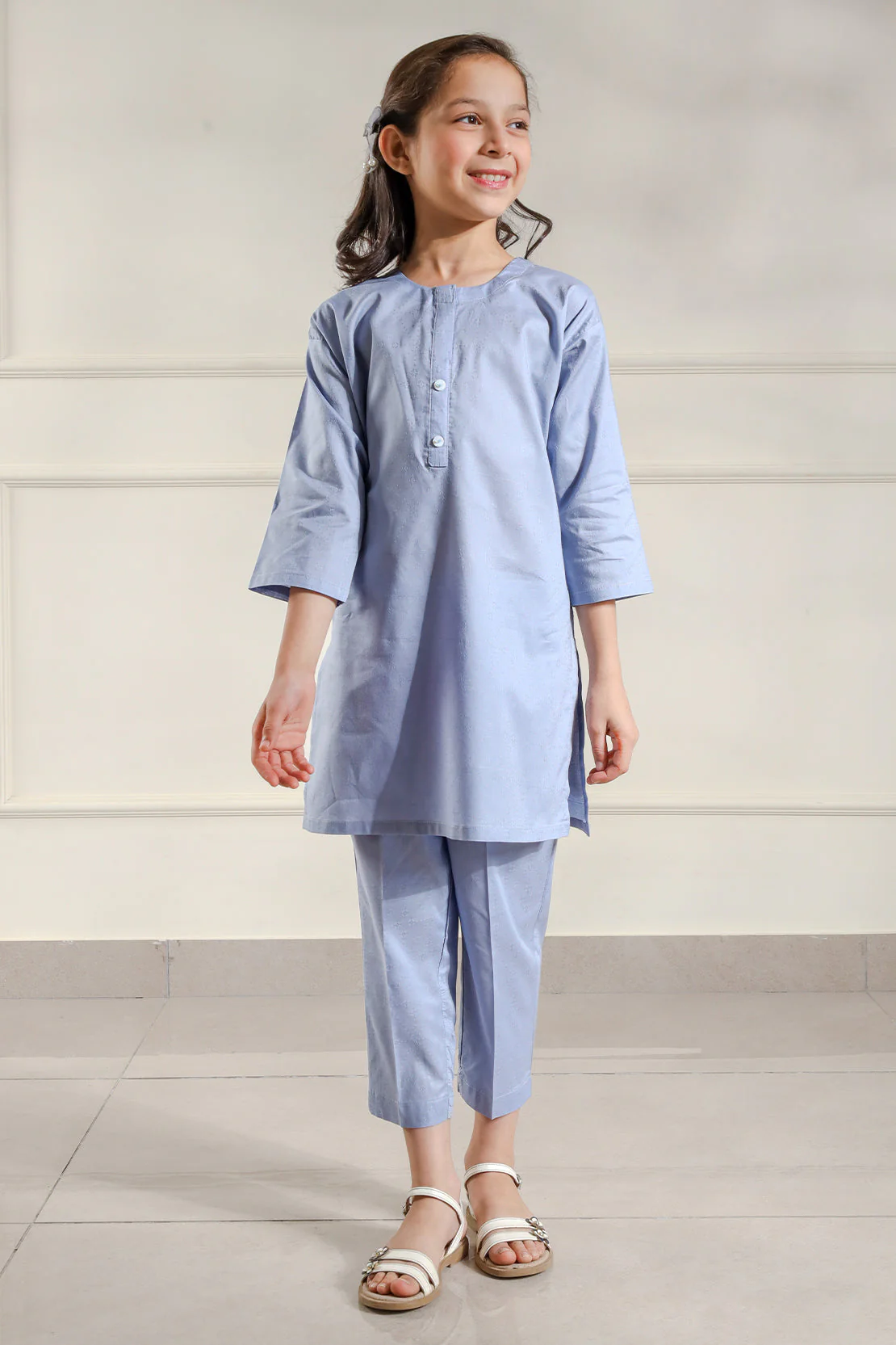 Stitched Cotton Jacquard Shirt/trouser For Kids - Image 3