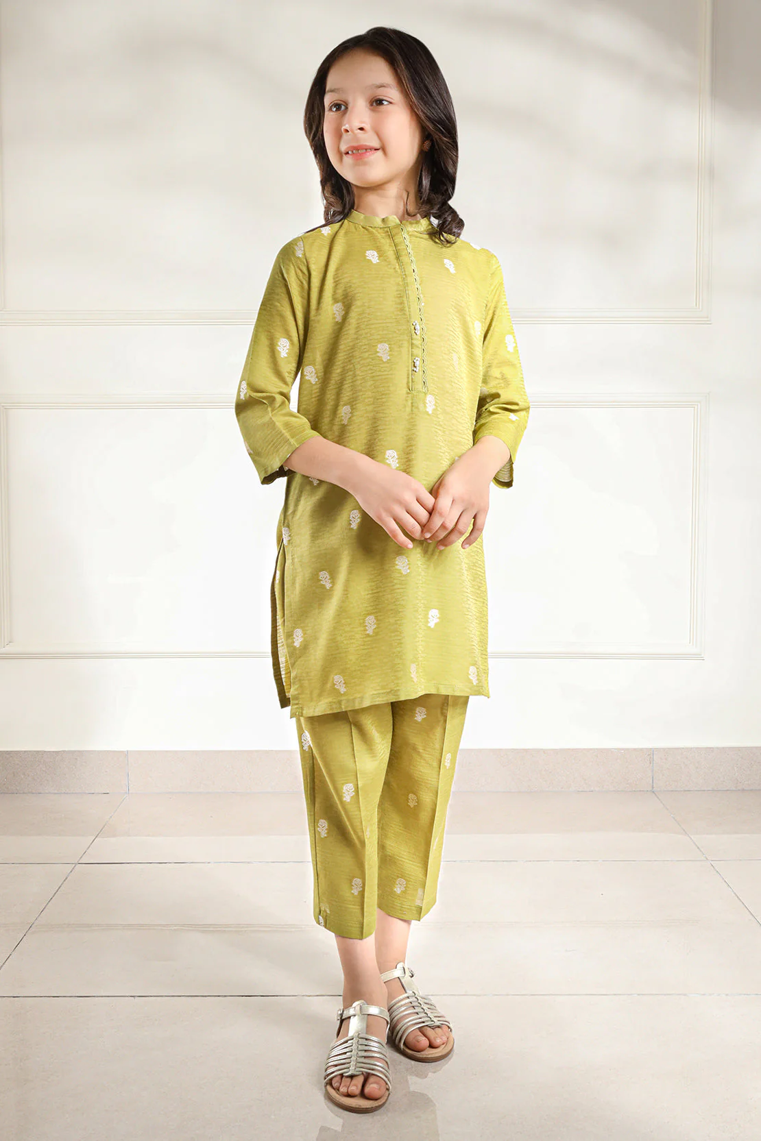 Stitched Cotton Jacquard Shirt/trouser For Kids - Image 2