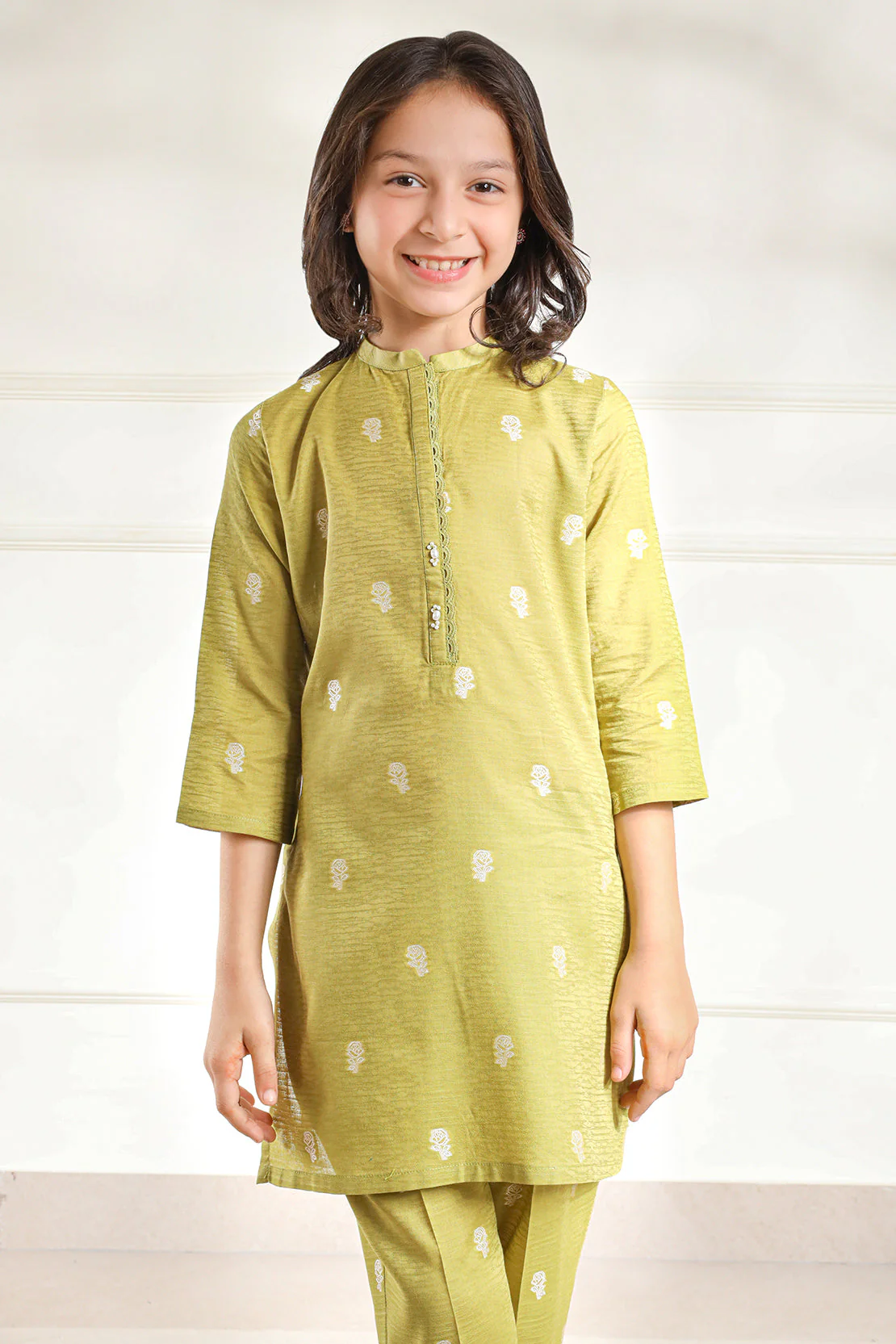 Stitched Cotton Jacquard Shirt/trouser For Kids - Image 6