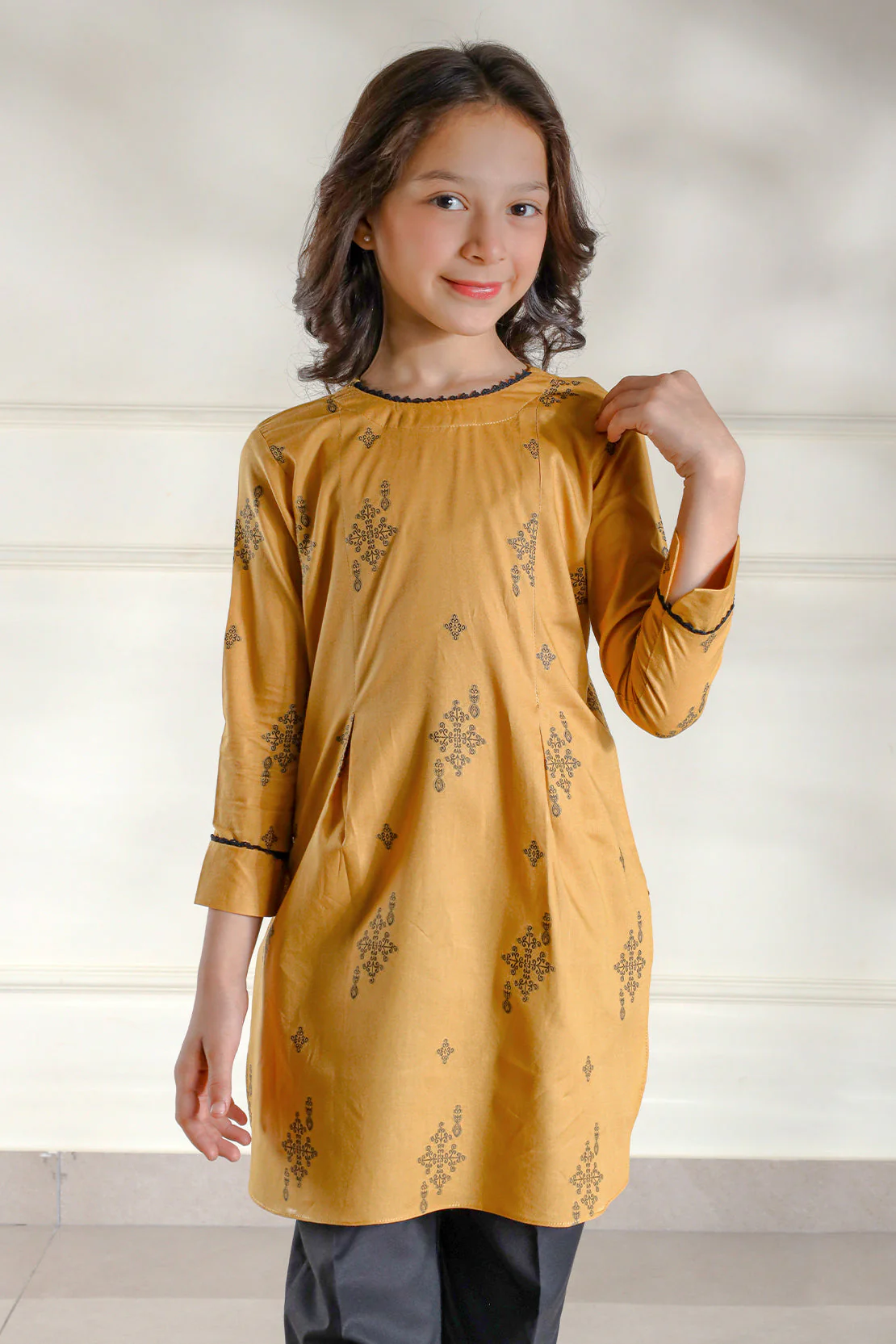 Stitched Cotton Jacquard Shirt/trouser For Kids