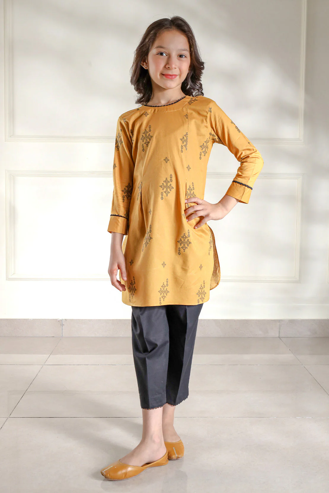 Stitched Cotton Jacquard Shirt/trouser For Kids - Image 2