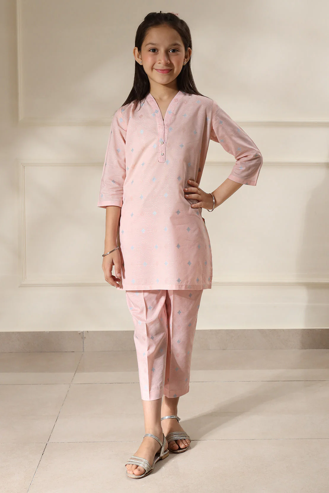 Stitched Cotton Jacquard Shirt/Trouser For Kids - Image 3