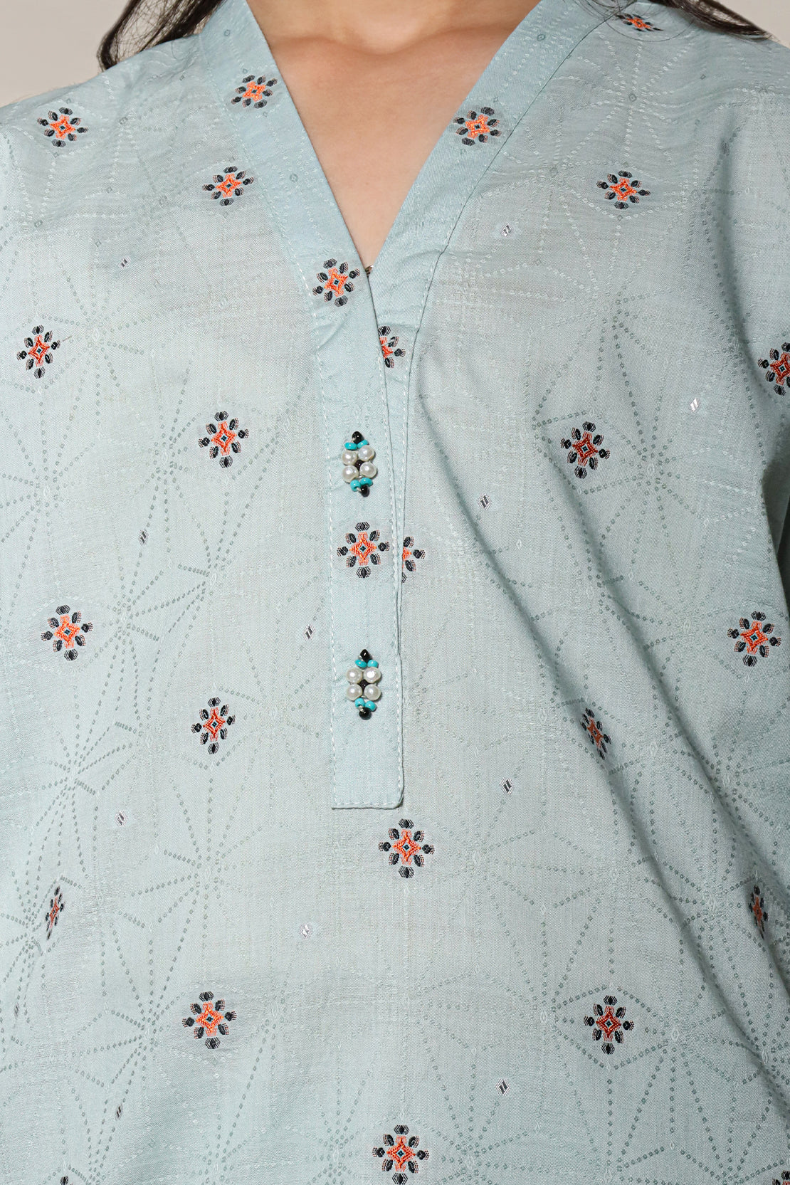 Stitched Cotton Jacquard Shirt/Trouser For Kids - Image 4