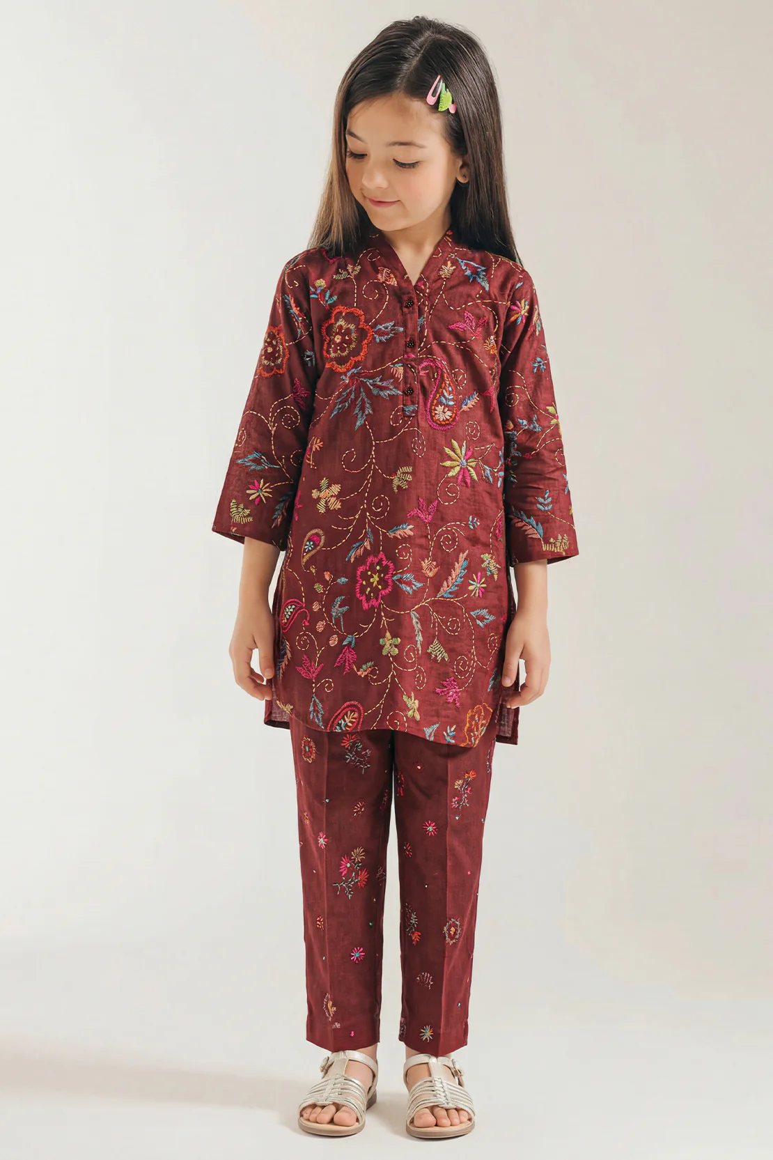 Stitched Cotton Jacquard Shirt/Trouser For Kids