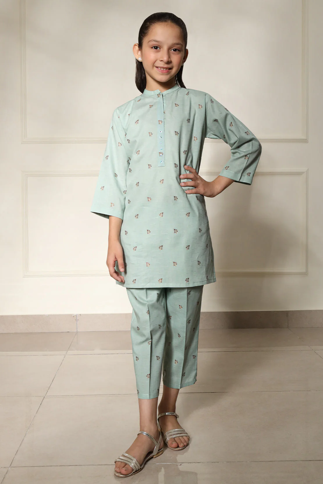 Stitched Cotton Jacquard Shirt/trouser For Kids - Image 2