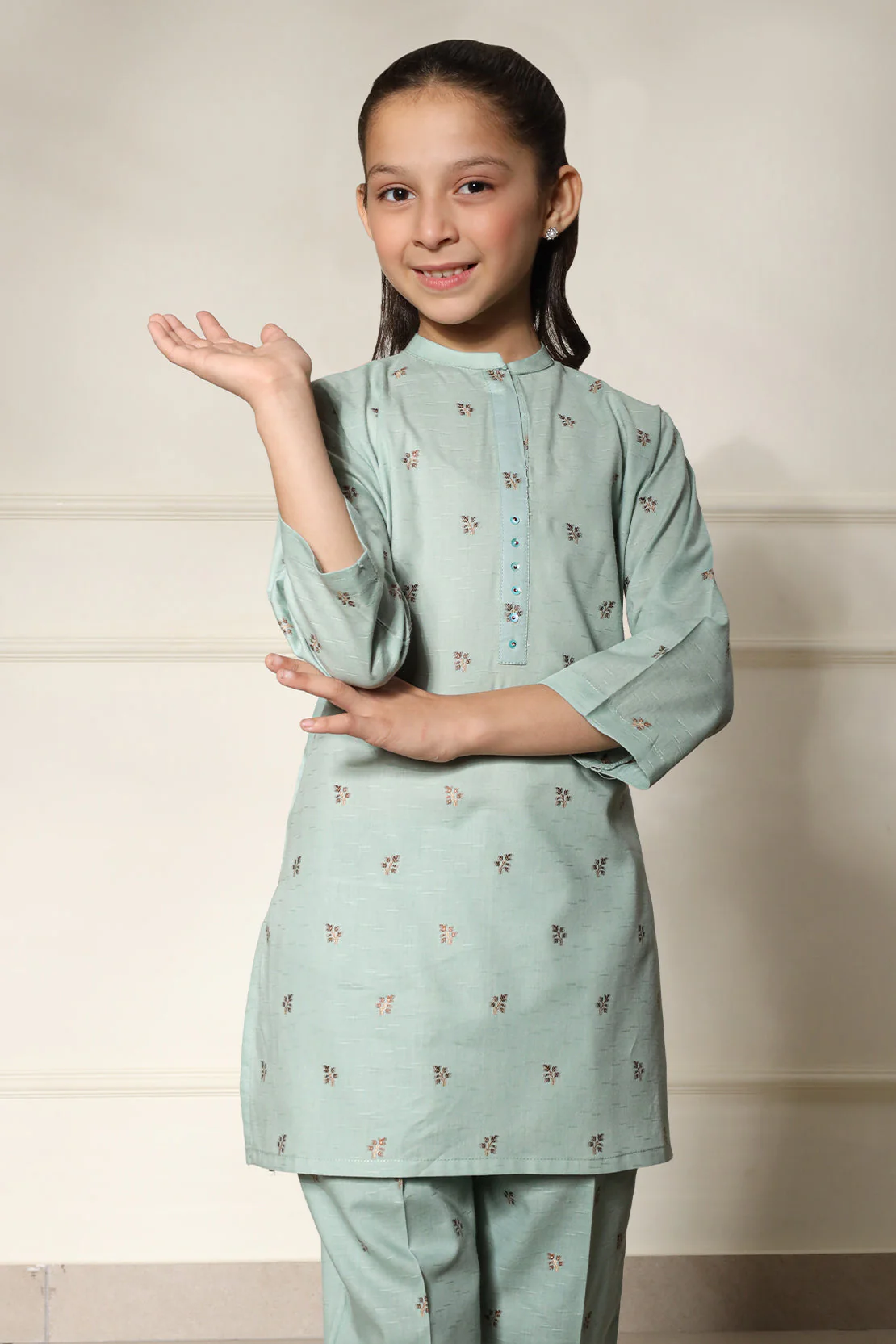 Stitched Cotton Jacquard Shirt/trouser For Kids - Image 3