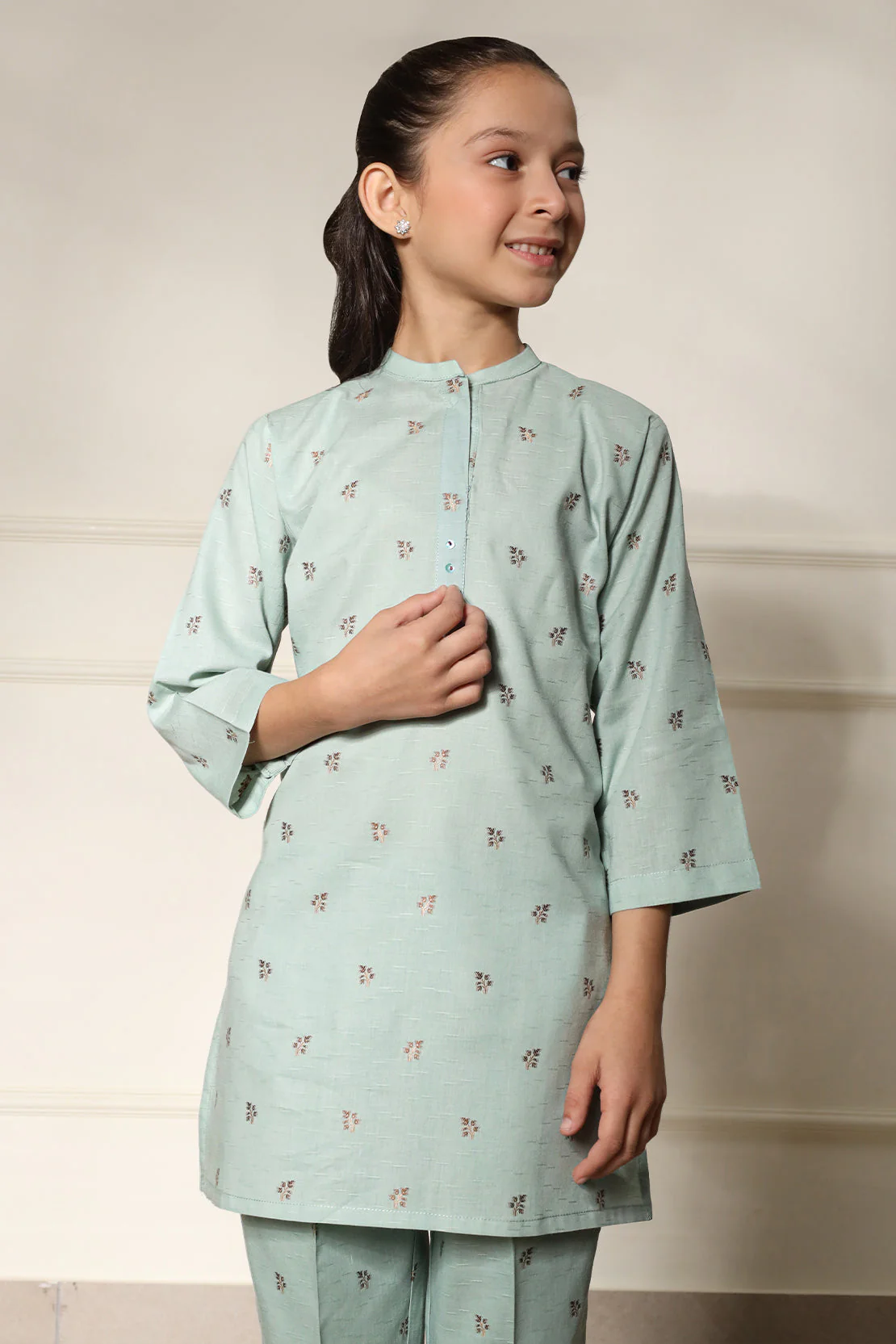 Stitched Cotton Jacquard Shirt/trouser For Kids - Image 4