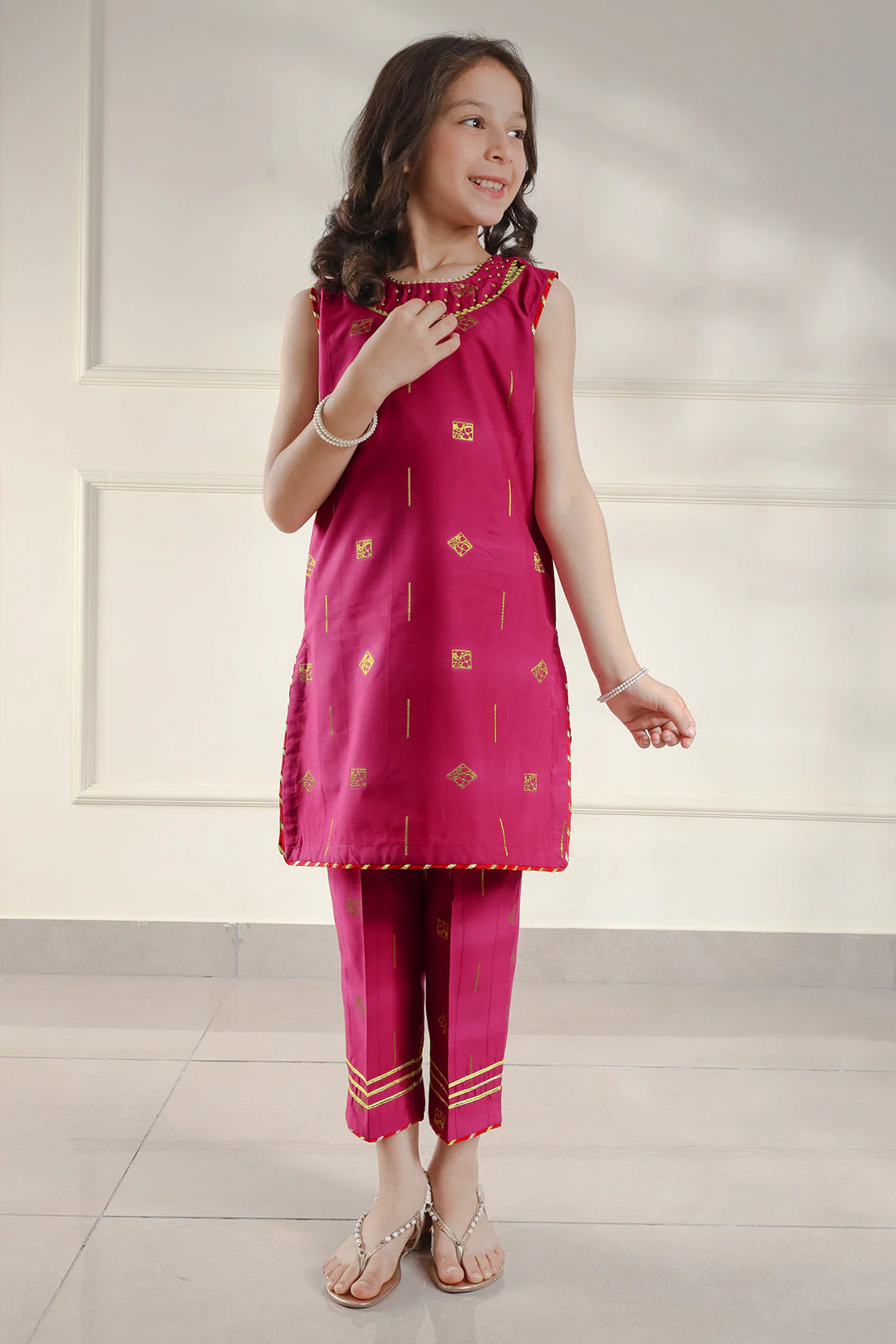 Stitched Cotton Jacquard Shirt/trouser For Kids - Image 4