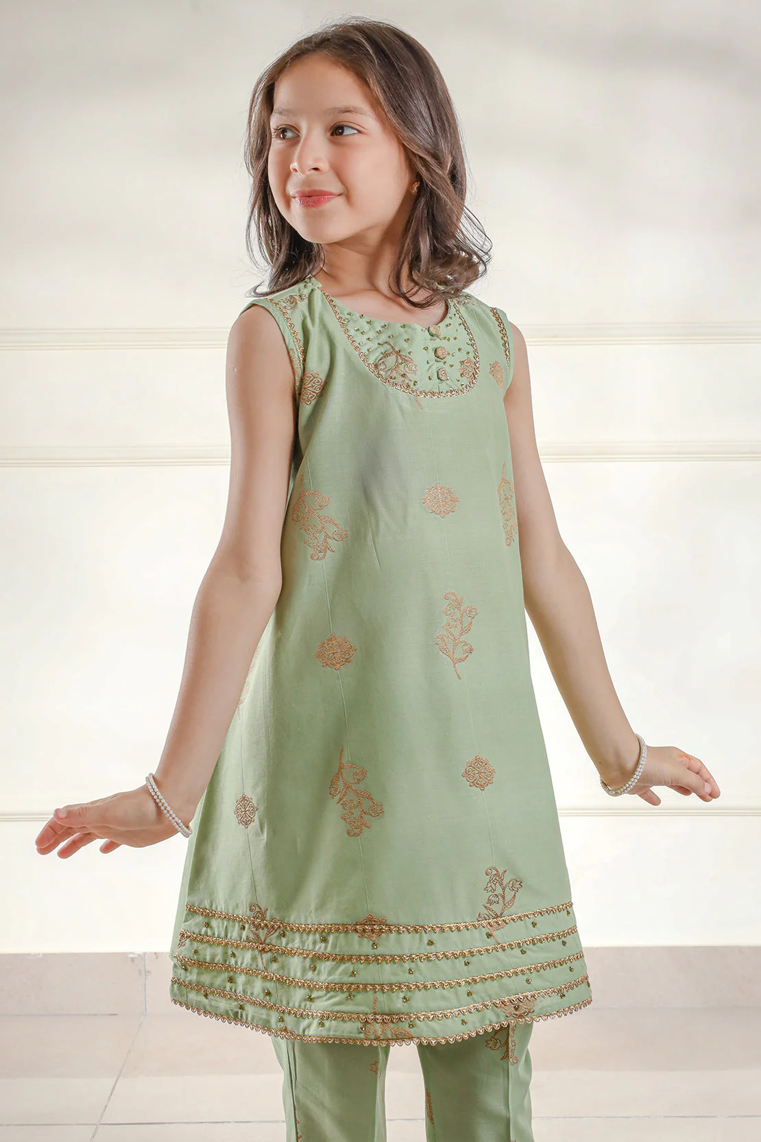 Stitched Cotton Jacquard Shirt/trouser For Kids - Image 5