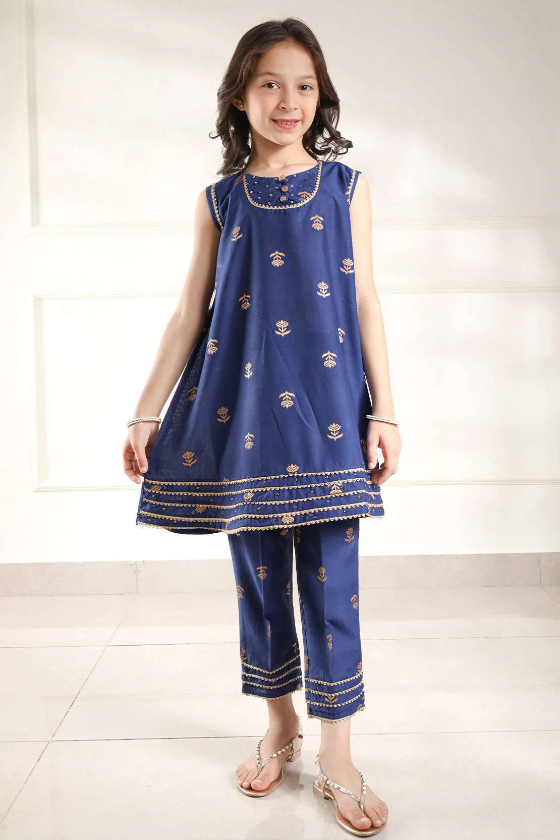 Stitched Cotton Jacquard Shirt/trouser For Kids - Image 2