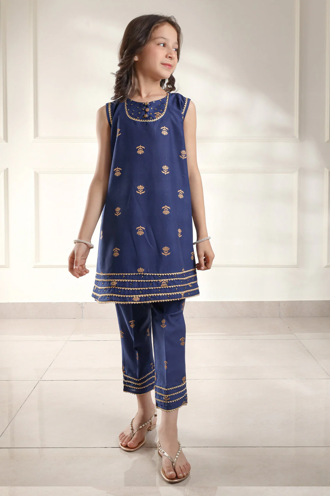 Stitched Cotton Jacquard Shirt/trouser For Kids - Image 4
