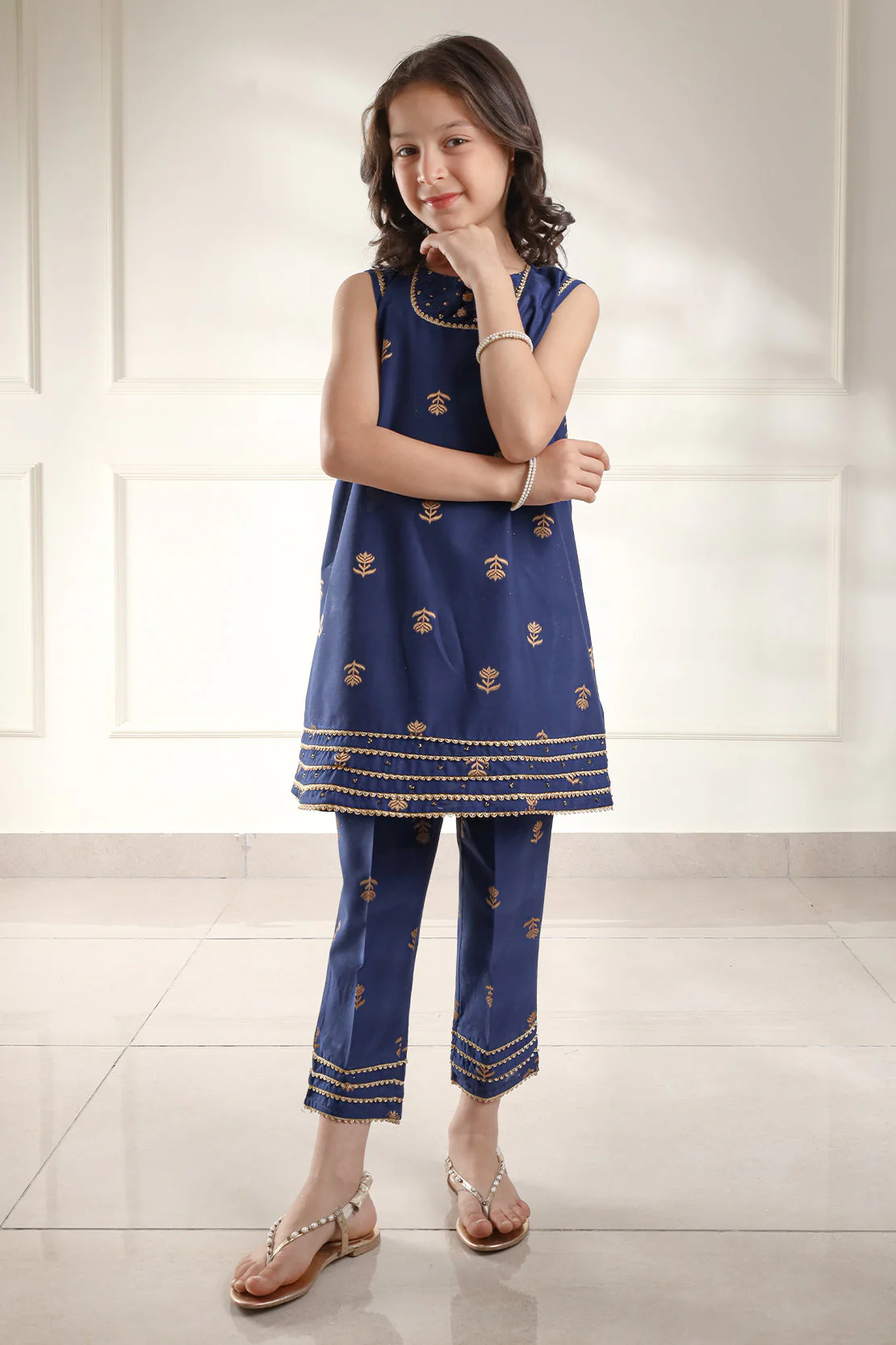 Stitched Cotton Jacquard Shirt/trouser For Kids - Image 5