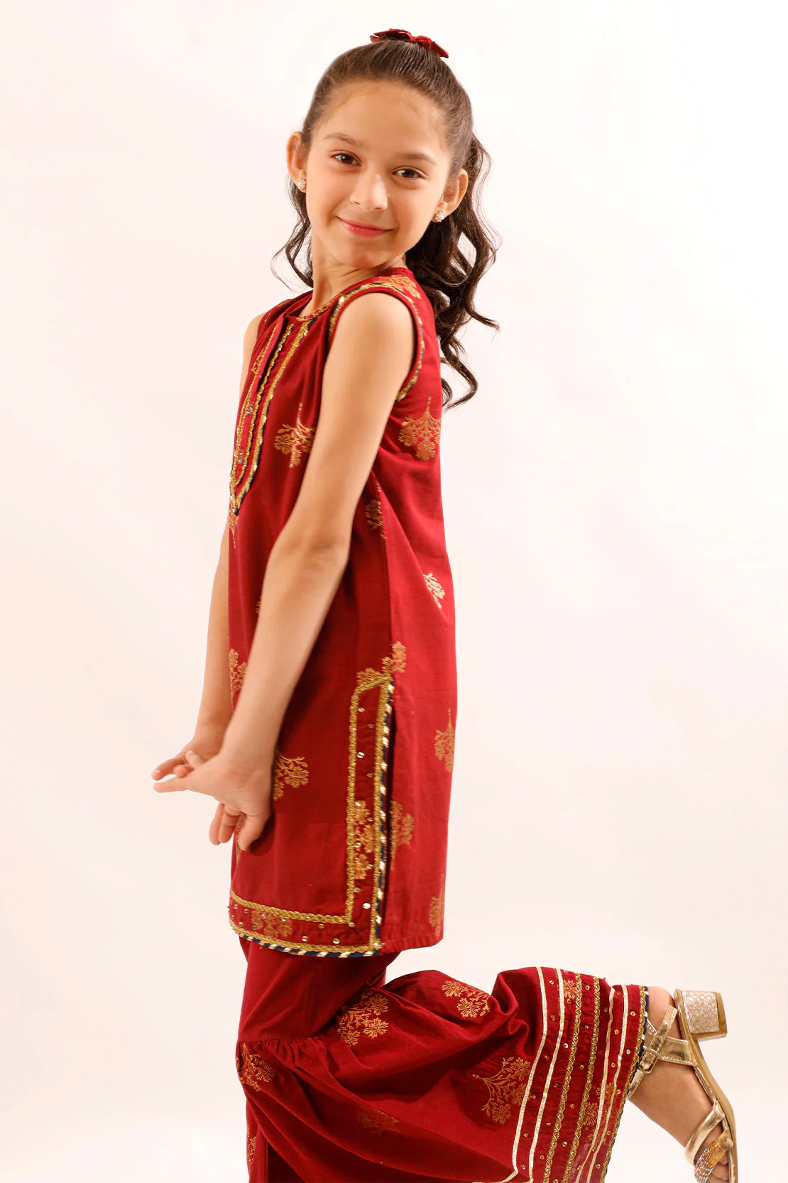 Stitched Cotton Jacquard Shirt/trouser For Kids