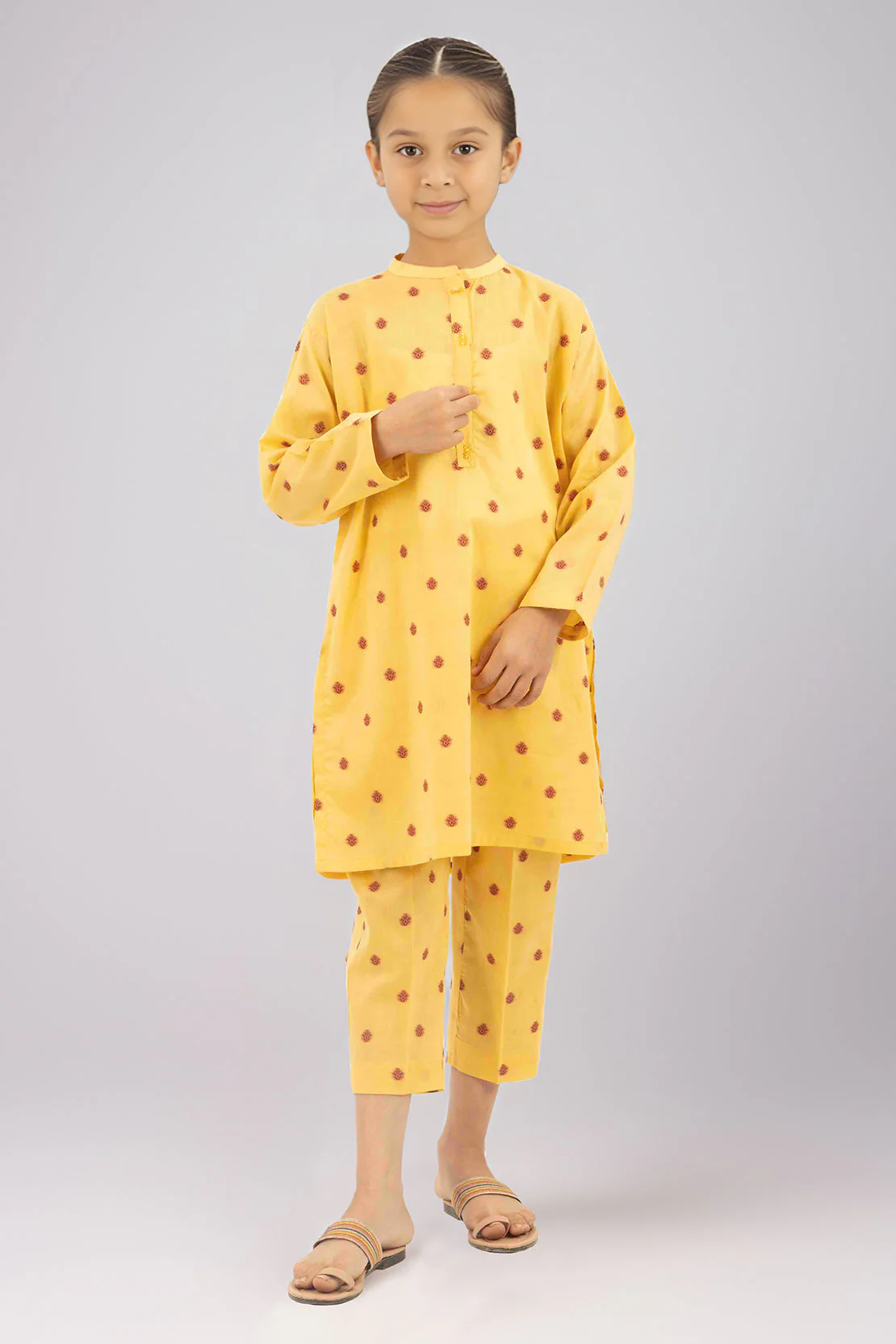 Stitched Cotton Jacquard Shirt/trouser For Kids