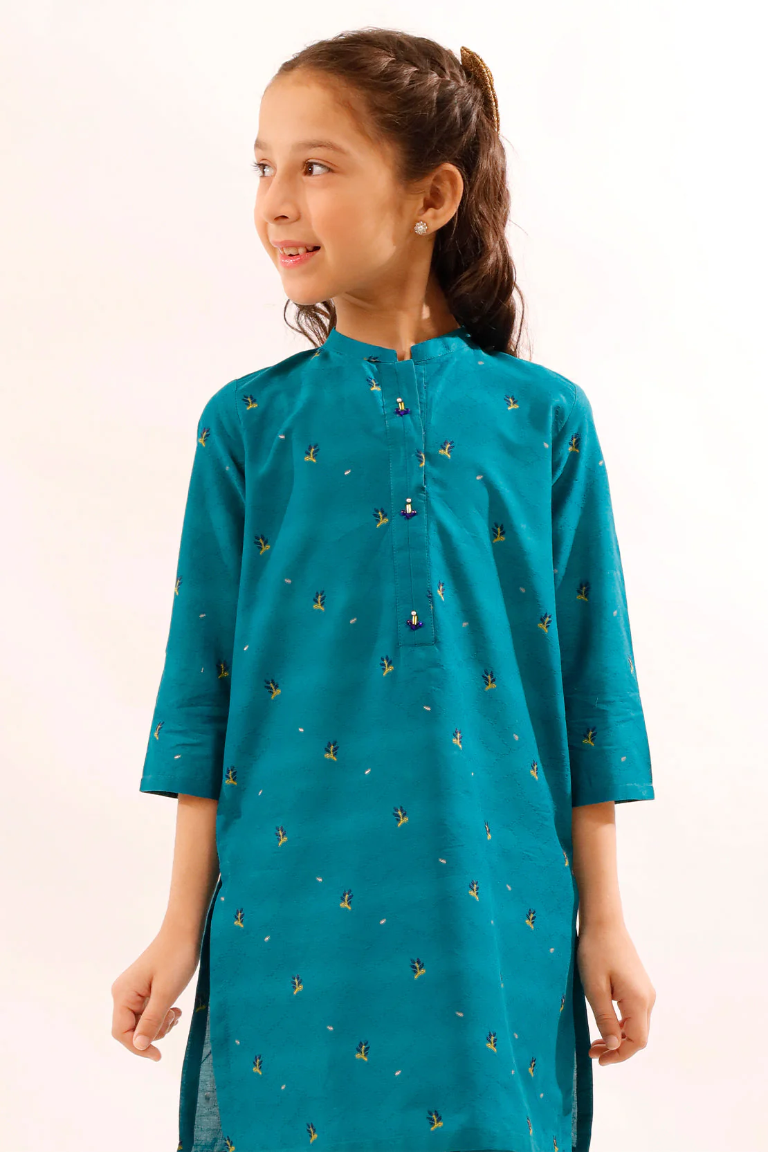 Stitched Cotton Jacquard Shirt/trouser For Kids